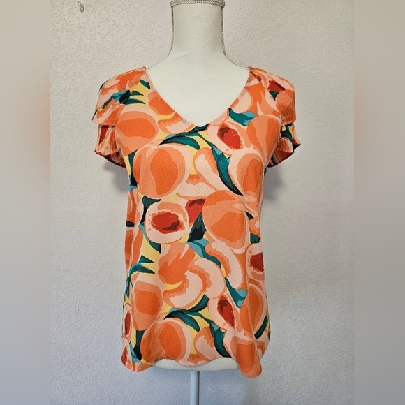 DR2 Ruffle Short Sleeve Flowy Blouse with Fruit Women's Size XS NWOT - Picture 10 of 10
